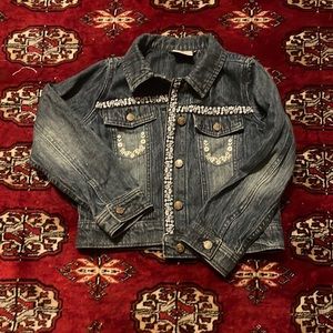 Cute Hanna Anderson denim jacket w flower trim detail. Hardly worn
